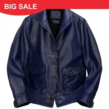 2020 Blue Men American Classic 1920s Leather Jacket Single Breasted Plus Size XXXXL Genuine Cowhide Winter Slim Fit Leather Coat
2020 Blue Men American Classic 1920s Leather Jacket Single Breasted Plus Size XXXXL Genuine Cowhide Winter Slim Fit Leather Coat