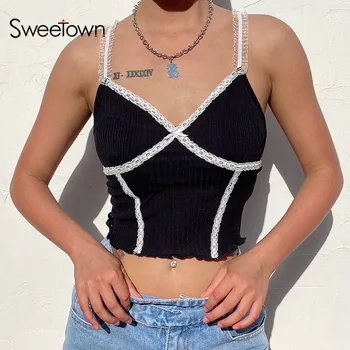 Sweetown Lace Edge Cute Women Crop Top V Neck Sexy Party Clothes Sleeveless Slim Cropped Feminino Tees Summer Streetwear Tops
Sweetown Lace Edge Cute Women Crop Top V Neck Sexy Party Clothes Sleeveless Slim Cropped Feminino Tees Summer Streetwear Tops