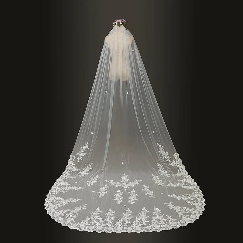 Фото 2019 wedding veils 3 Meter Cathedral Long Lace Edge Bridal Veil with Comb Wedding Accessories Bride | Свадьбы и торжества