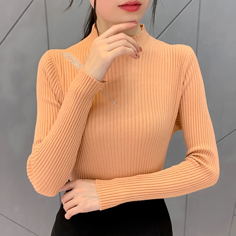 Self-cultivation Woman Diamond Knitting Rendering Unlined Upper Garment Sweater Half High Lead Long Sleeve Joker Pullover
Self-cultivation Woman Diamond Knitting Rendering Unlined Upper Garment Sweater Half High Lead Long Sleeve Joker Pullover