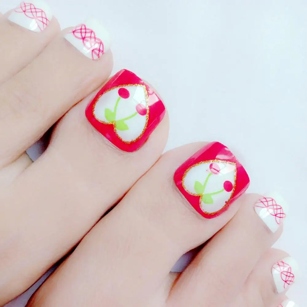24Pcs Lady Artificial Fake Toe Nails With Design Lovely Cherry Patterns False Toenails DIY Full Cover Tip For Foot Manicure Tool 
24Pcs Lady Artificial Fake Toe Nails With Design Lovely Cherry Patterns False Toenails DIY Full Cover Tip For Foot Manicure Tool