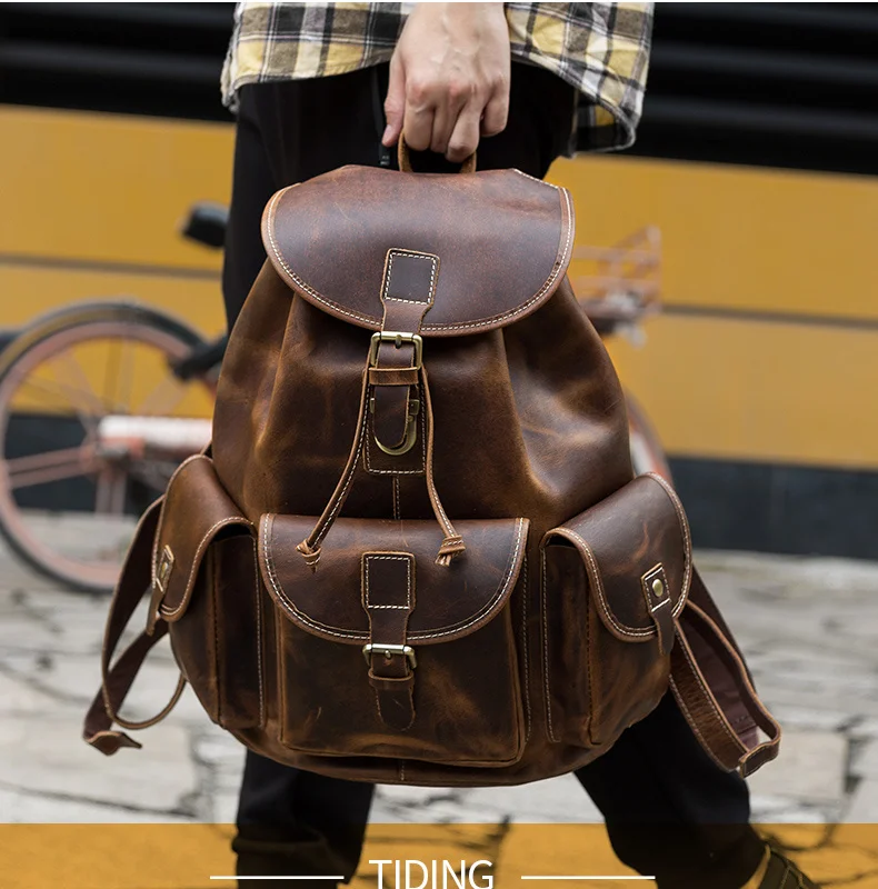 Man Crazy Horse leather backpack handmade vintage backpack large capacity classic string knapsack mochila drawing Backpack
Man Crazy Horse leather backpack handmade vintage backpack large capacity classic string knapsack mochila drawing Backpack