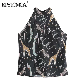 KPYTOMOA Women 2020 Fashion Animal Print Halter Blouses Vintage Sleeveless Office Wear Female Shirts Blusas Chic Tops 
KPYTOMOA Women 2020 Fashion Animal Print Halter Blouses Vintage Sleeveless Office Wear Female Shirts Blusas Chic Tops