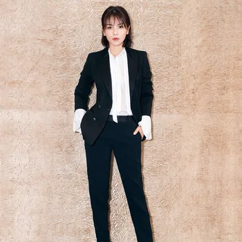 Suits spring new best women's suit black blazer with nine pants suit set female slim casual professional suits 2 piece set 
Suits spring new best women's suit black blazer with nine pants suit set female slim casual professional suits 2 piece set