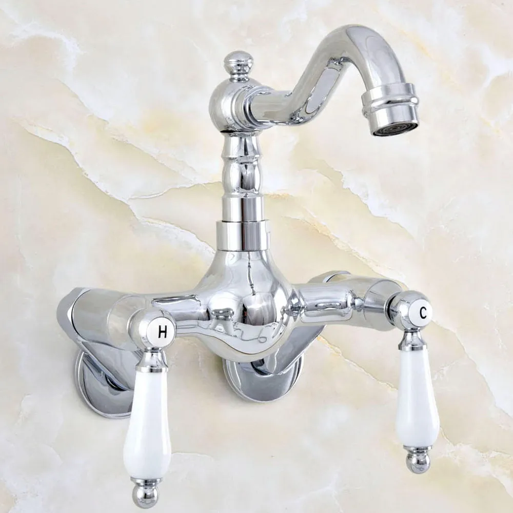 Silver Chrome Brass Wall Mounted Double Handles Bathroom Kitchen Sink Faucet Mixer Tap Swivel Spout - Adjusts From 3-3/8" aqg204
Silver Chrome Brass Wall Mounted Double Handles Bathroom Kitchen Sink Faucet Mixer Tap Swivel Spout - Adjusts From 3-3/8" aqg204