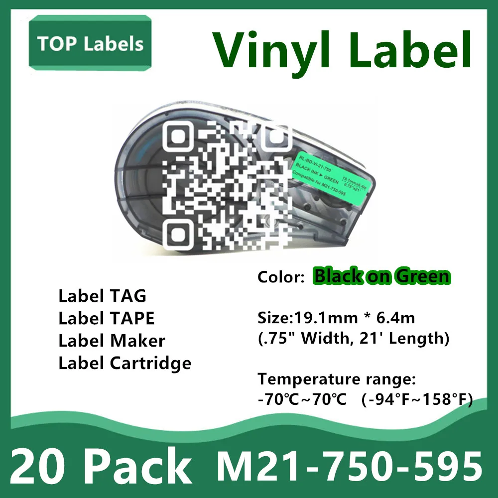 20 Pack Label Tape M21-750-595 Ribbon Vinyl Labels Black on Green for BMP21-PLUS BMP21 LAB Laboratory,Equipment Labeling 19.1MM
20 Pack Label Tape M21-750-595 Ribbon Vinyl Labels Black on Green for BMP21-PLUS BMP21 LAB Laboratory,Equipment Labeling 19.1MM