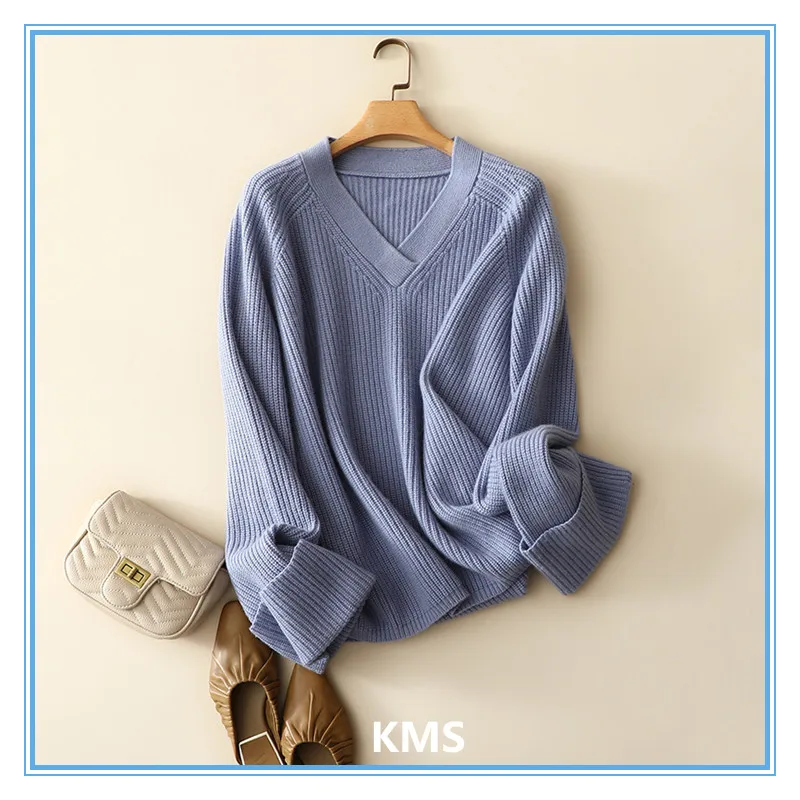 KMS Cashmere sweater autumn new v-neck wild pit stripe coat wool loose sweater for Women One Size
KMS Cashmere sweater autumn new v-neck wild pit stripe coat wool loose sweater for Women One Size