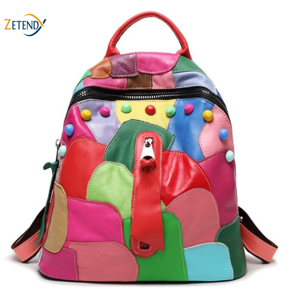 Ladies Genuine Leather Backpack Split Joint Color Shoulder Rivet Patchwork Women Avant-garde Fashion Trend Elements School Bags
Ladies Genuine Leather Backpack Split Joint Color Shoulder Rivet Patchwork Women Avant-garde Fashion Trend Elements School Bags