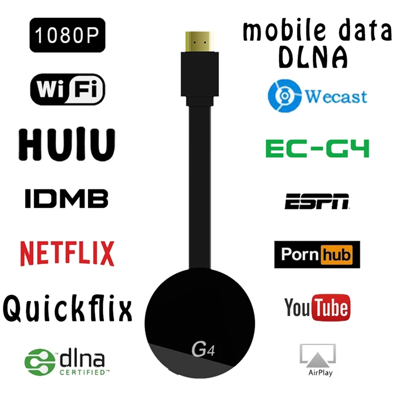 HDMI Wireless Display Wecast G4 for Android iOS YouTube Google Chrome Airplay Support 4G Cellular Data Casting Media
HDMI Wireless Display Wecast G4 for Android iOS YouTube Google Chrome Airplay Support 4G Cellular Data Casting Media