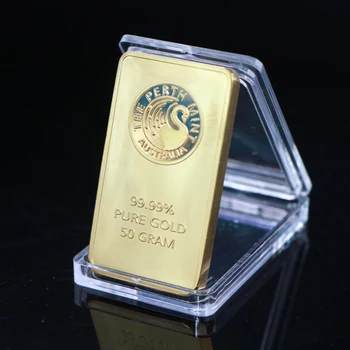 

50g Non magnetic 24k gold plated perth mint australia bullion bar replica gold bar Brass plated gold