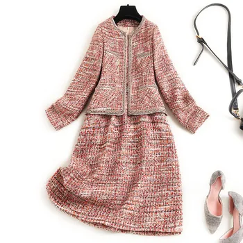 High Quality Autumn Winter Runway Designer Fashion Long Sleeve Tweed Woolen Jacket and Tank Dress Two Piece Suits
High Quality Autumn Winter Runway Designer Fashion Long Sleeve Tweed Woolen Jacket and Tank Dress Two Piece Suits