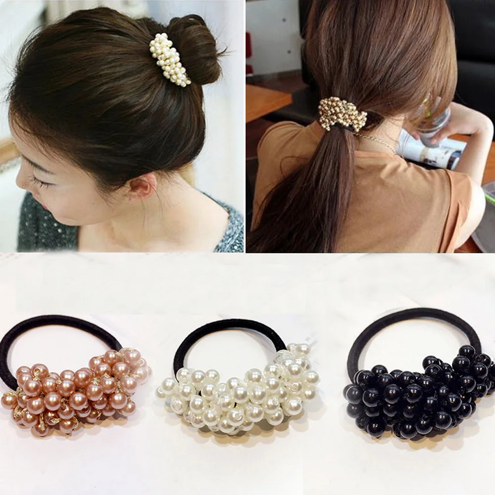 Fashion Rope Scrunchie Ponytail Holder White Black Champange Faux Pearl Beads Elastic Hair Bands Hair Accessories for Women
Fashion Rope Scrunchie Ponytail Holder White Black Champange Faux Pearl Beads Elastic Hair Bands Hair Accessories for Women
