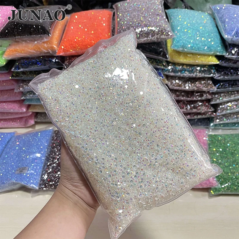 

JUNAO 2mm 3mm 4mm 5mm 6mm Wholesale Transparent AB Resin Rhinestone Flat Back Nail Crystal Stones Bulk Packing Non Hotfix Strass