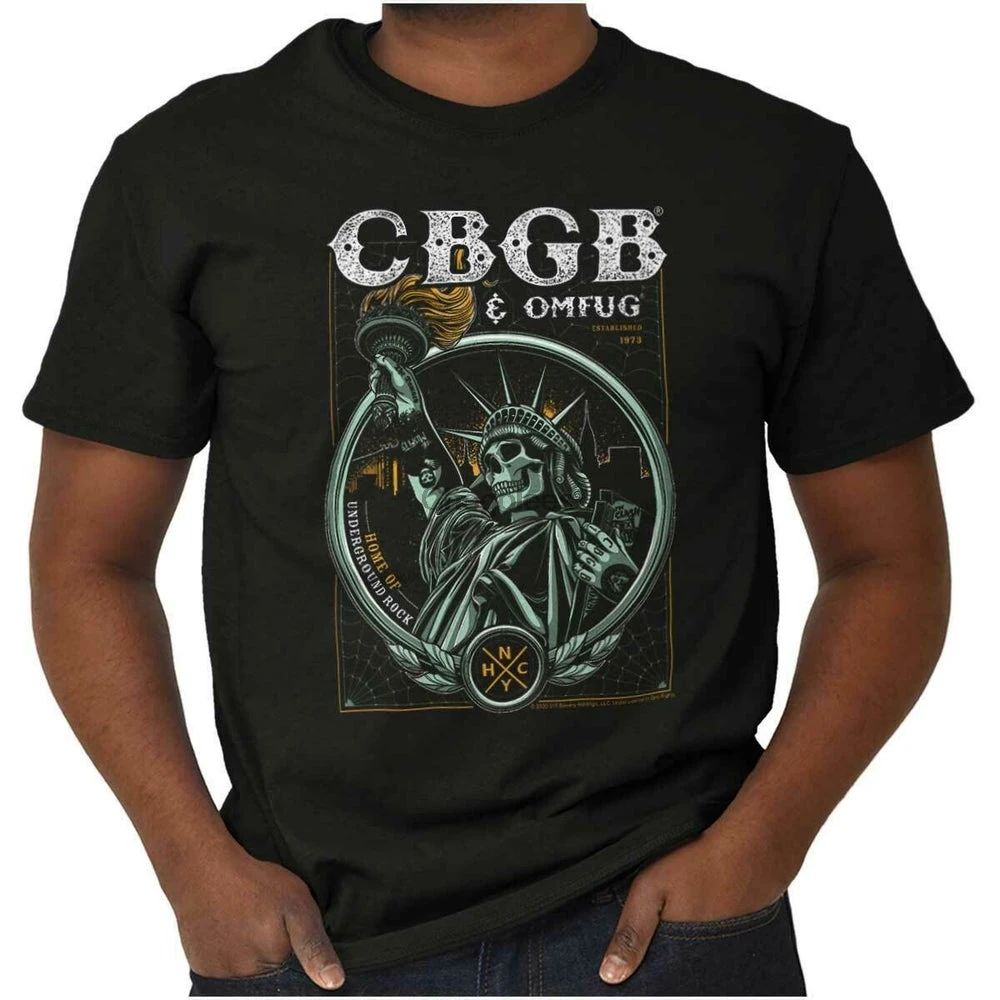 CBGB Статуя Свободы Rock And Roll NYC 1973 взрослая футболка с коротким рукавом и круглым
