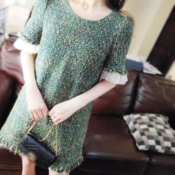celebrity 2020 spring summer women elegant tweed mini dresses green dress vintage loose a-line patchwork short sleeve dress Y641
celebrity 2020 spring summer women elegant tweed mini dresses green dress vintage loose a-line patchwork short sleeve dress Y641