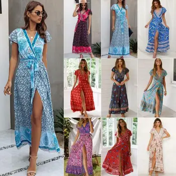 Fashion Printed Chiffon Women Robe Summer 2020 Short Sleeve V-neck Bandage Dress High Waist Loose Summer Beach Dress Sexy Femme
Fashion Printed Chiffon Women Robe Summer 2020 Short Sleeve V-neck Bandage Dress High Waist Loose Summer Beach Dress Sexy Femme