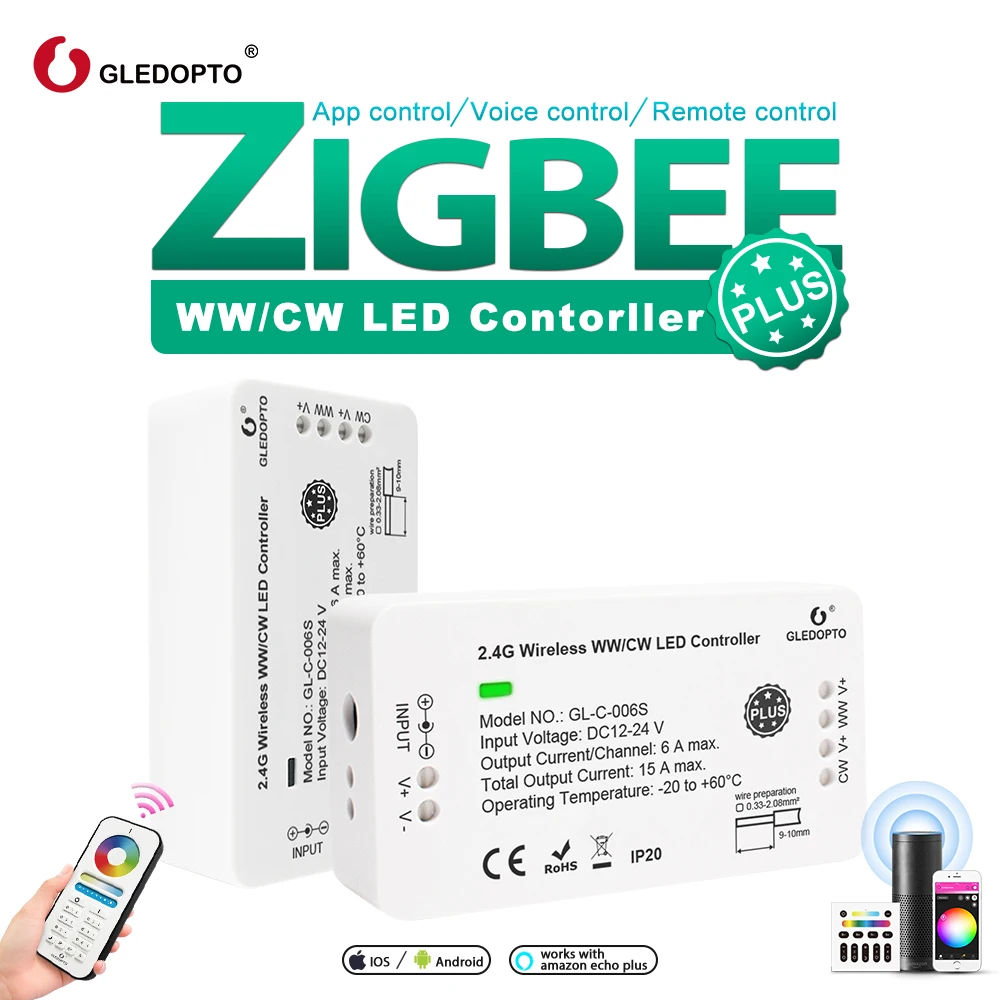 Gledopto Intelligent Zigbee LED WW/CW Strip Controller, Color Temp 2700~6500K Brightness adjustable Work with Zigbee hub, Remote
Gledopto Intelligent Zigbee LED WW/CW Strip Controller, Color Temp 2700~6500K Brightness adjustable Work with Zigbee hub, Remote