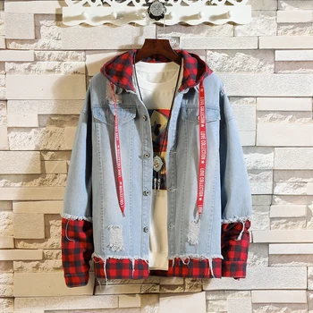 Men Jacket 2020 New Spring and Autumn Fashion Casual Ripped Plaid Patchwork Loose Hooded Denim Jacket
Men Jacket 2020 New Spring and Autumn Fashion Casual Ripped Plaid Patchwork Loose Hooded Denim Jacket