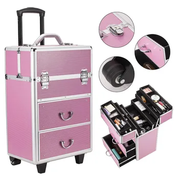 4 in 1 Aluminum Rolling Cosmetic Makeup Train Cases Trolley Professional Artist Train Case Cosmetic Organizer Box Lift With Lock
4 in 1 Aluminum Rolling Cosmetic Makeup Train Cases Trolley Professional Artist Train Case Cosmetic Organizer Box Lift With Lock