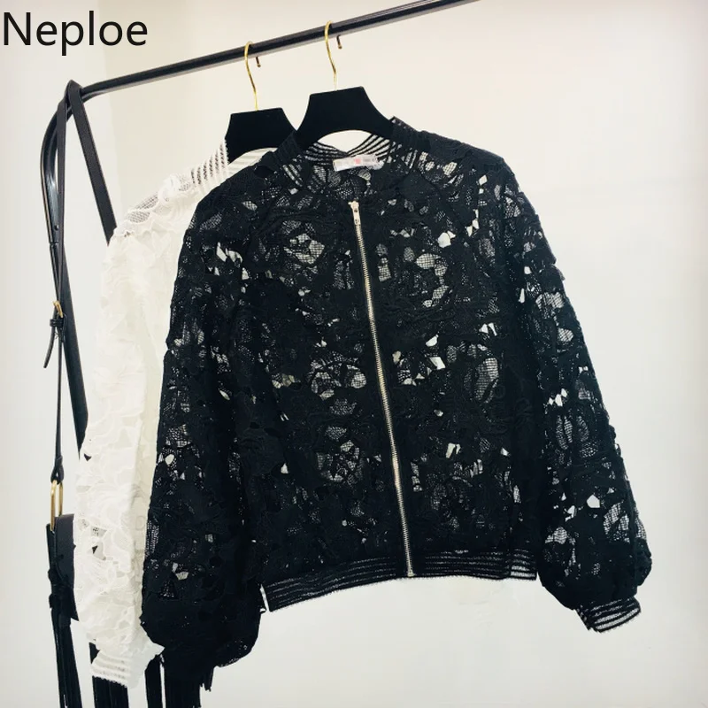 Neploe Korean Autumn News Hollow Out Lace Jackets Fashion Sexyfloral Zipper Lantern Sleeve Coat Loose Baseball Uniform 45645 
Neploe Korean Autumn News Hollow Out Lace Jackets Fashion Sexyfloral Zipper Lantern Sleeve Coat Loose Baseball Uniform 45645