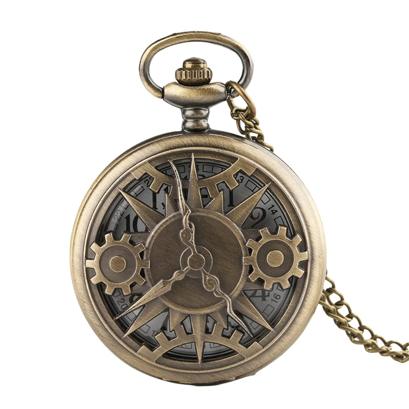 

Retro Bronze Hollow Gear Analog Quartz Pocket Watch Pendant Chain Gifts Antique Necklace Clocks for Men Women Vintage reloj 2020
