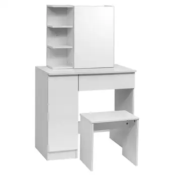 White Dressing Table with Mirror Cabinet Makeup Vanity Table Bedroom Dresser Set with Dressing Stool Drawer 3 Shelves
White Dressing Table with Mirror Cabinet Makeup Vanity Table Bedroom Dresser Set with Dressing Stool Drawer 3 Shelves