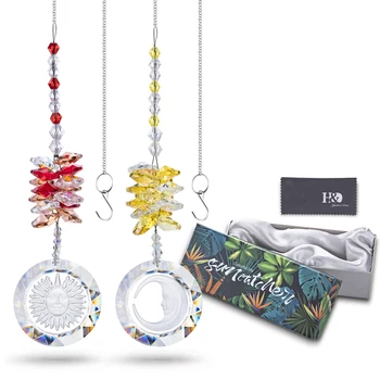 H&D 2pcs Crystal Sun & Moon Prisms Suncatcher Chakra Window Hanging Ornament Rainbow Maker for Home,Garden Decoration Gift Boxed
H&D 2pcs Crystal Sun & Moon Prisms Suncatcher Chakra Window Hanging Ornament Rainbow Maker for Home,Garden Decoration Gift Boxed