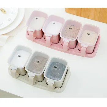 4-Compartment Seasoning Storage Box Wheat Straw With Spoon Spice Box Storage Container Condiment Jars For Spice Sugar Salt
4-Compartment Seasoning Storage Box Wheat Straw With Spoon Spice Box Storage Container Condiment Jars For Spice Sugar Salt