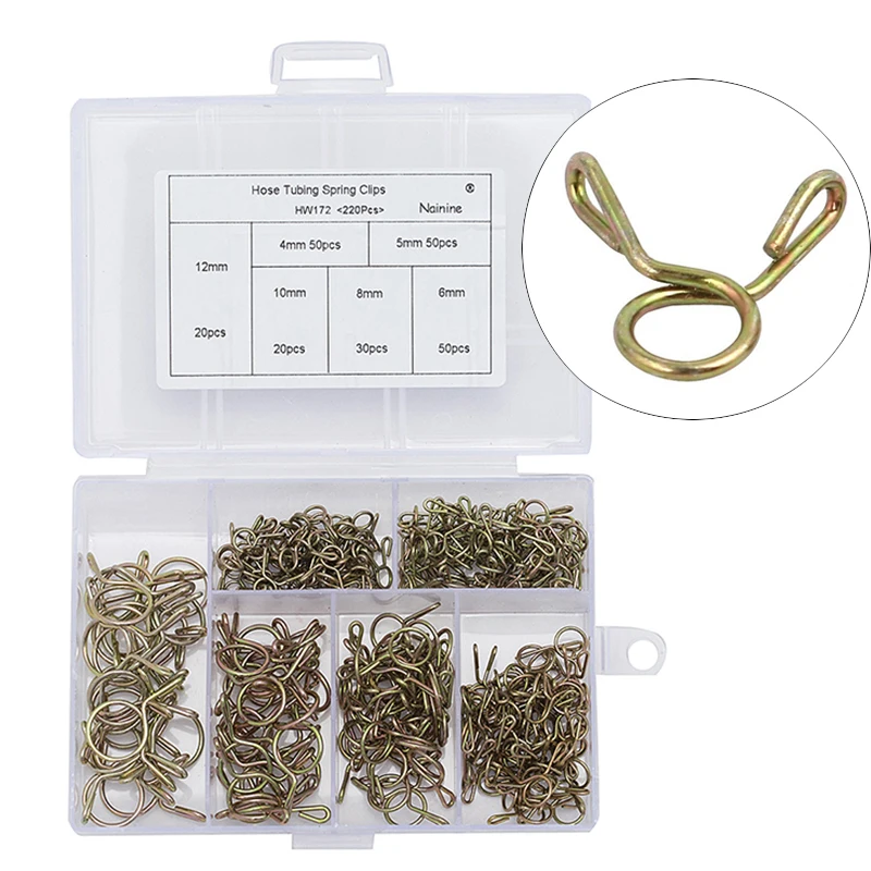 220Pcs/set 4-12mm Fuel Line Hose Tubing Spring Clips Clamps Assortment Kit for Motorcycle Scooter ATV HW172 
220Pcs/set 4-12mm Fuel Line Hose Tubing Spring Clips Clamps Assortment Kit for Motorcycle Scooter ATV HW172