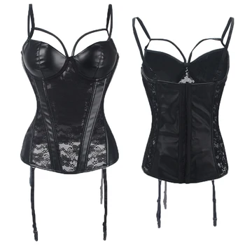 

New Sexy Waist Trainer Corsets Lace Up Back Overbust Steampunk Corselet Black Sequined Leopard Satin Boned Gothic Corsets