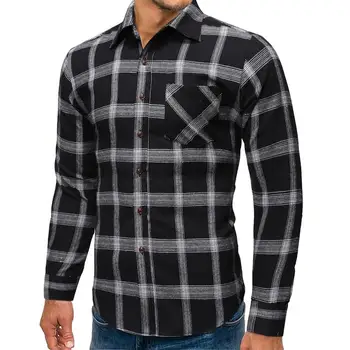 Mens dress Shirts Cotton Sanding Casual Single Pocket Slim Plaid Shirt For Male Long sleeve Blouse Men gray black
Mens dress Shirts Cotton Sanding Casual Single Pocket Slim Plaid Shirt For Male Long sleeve Blouse Men gray black