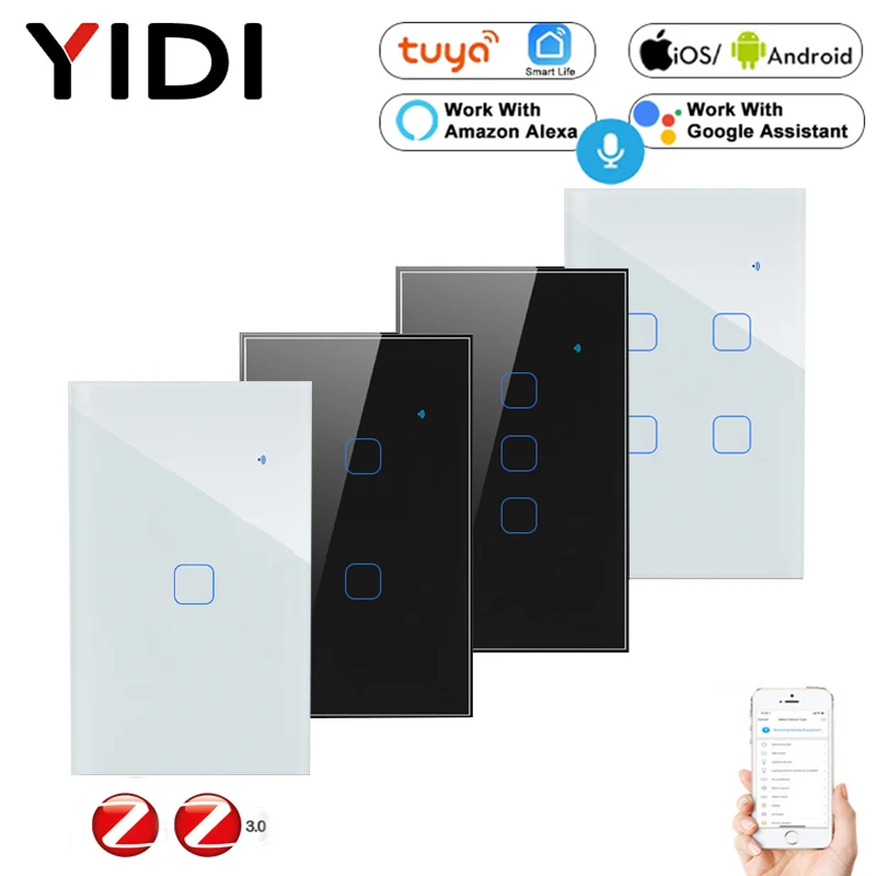 Zigbee Tuya Smart настенный светильник переключатель 1/2/3/4 ряда 2/3Way нам WiFi сенсорный
