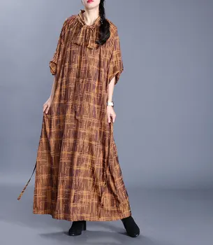 Personality Womens Simple Plaid Loose Dress 2020 New Chinese Style Retro Bow Collar Silk Three Quarter Female Elegant Long Dress
Personality Womens Simple Plaid Loose Dress 2020 New Chinese Style Retro Bow Collar Silk Three Quarter Female Elegant Long Dress