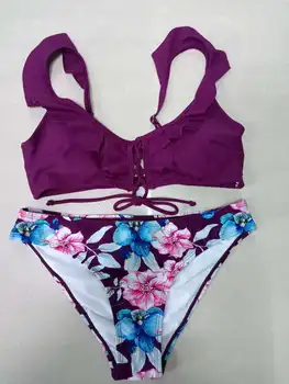 Purple ruffled shoulder strap cute swimsuit female split fashion sexy bikini swim vacation beach suit biquini swimwear women 
Purple ruffled shoulder strap cute swimsuit female split fashion sexy bikini swim vacation beach suit biquini swimwear women