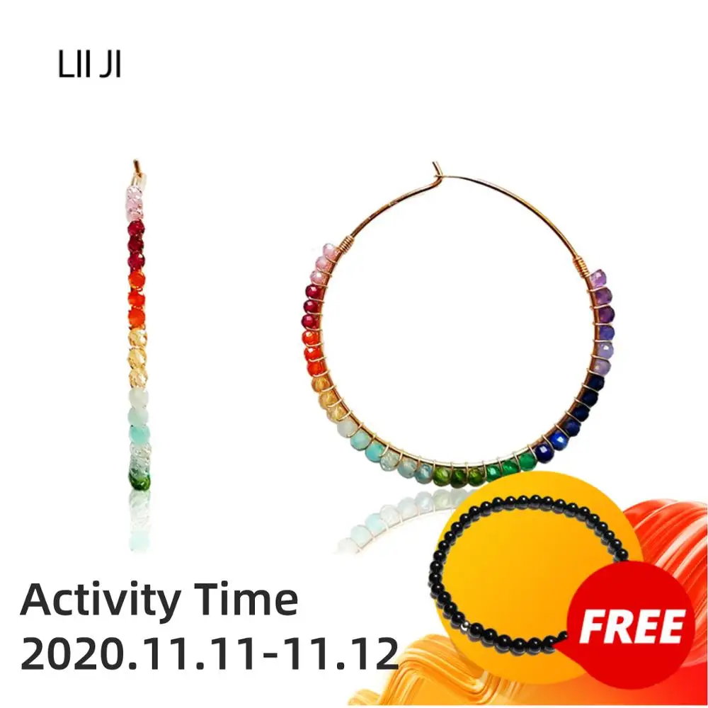 Lii Ji Rainbow Stone 925 Sterling Silver 18K Gold Color Big Hoop Earrings Tiny Small Stone Beaded Earrings For Women Girls Gift
Lii Ji Rainbow Stone 925 Sterling Silver 18K Gold Color Big Hoop Earrings Tiny Small Stone Beaded Earrings For Women Girls Gift