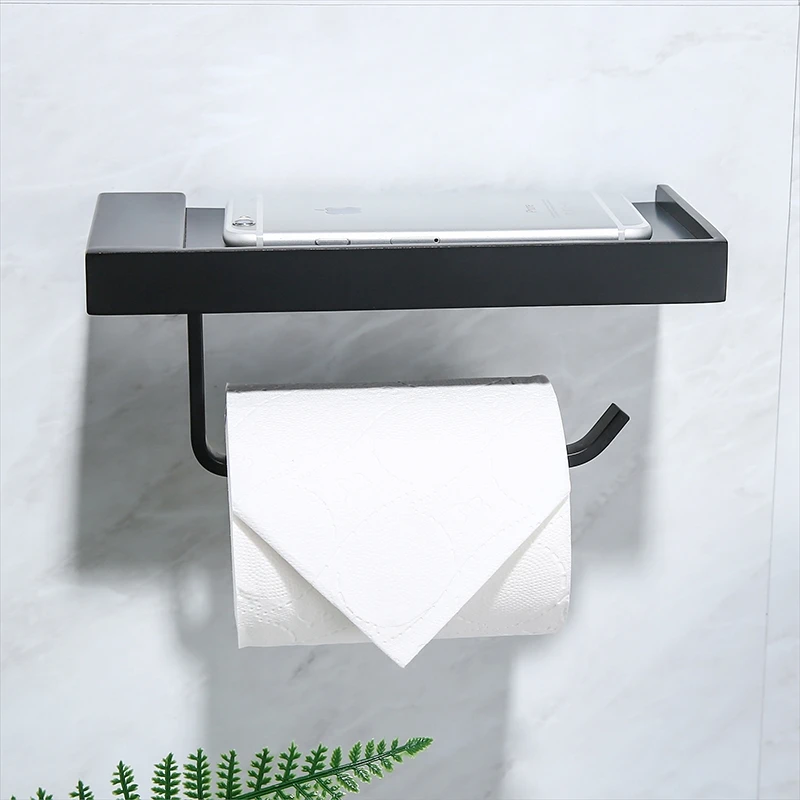 Matte Black Wall Mounted Black Toilet Paper Holder Tissue Paper Holder Roll Holder With Phone Storage Shelf Bathroom Accessories
Matte Black Wall Mounted Black Toilet Paper Holder Tissue Paper Holder Roll Holder With Phone Storage Shelf Bathroom Accessories