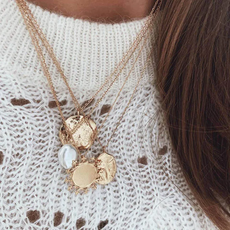 Trendy Pendant Necklace Fashion Metal Gold Irregular Imitation Pearl Oval Sun Multilayer Chain Necklaces Women Boho Jewelry Gift
Trendy Pendant Necklace Fashion Metal Gold Irregular Imitation Pearl Oval Sun Multilayer Chain Necklaces Women Boho Jewelry Gift