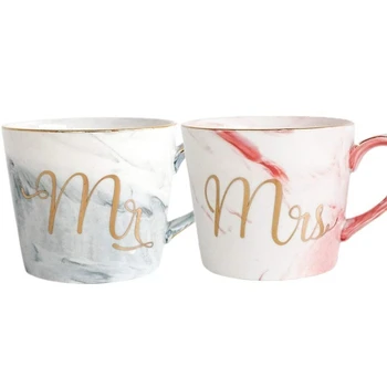 

Coffee Mug Set: Mr. And Mrs. Marble Colored Ceramic Mugs, Set Of 2, Elegant, Romantic, Durable, Great For Wedding Gift, Valentin