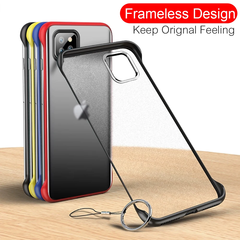 

Slim Frameless Case On For iPhone 11 Pro Max Translucent Matte Case For iPhone 7 8 6 6s Plus x xs max xr Cover With Ring Lanyard