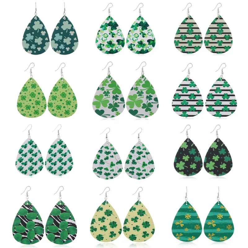 Peixin New Irish Collection Green Leather Earrings Creative Clover Pattern Women Water Drop Leather Earrings for women Gift
Peixin New Irish Collection Green Leather Earrings Creative Clover Pattern Women Water Drop Leather Earrings for women Gift