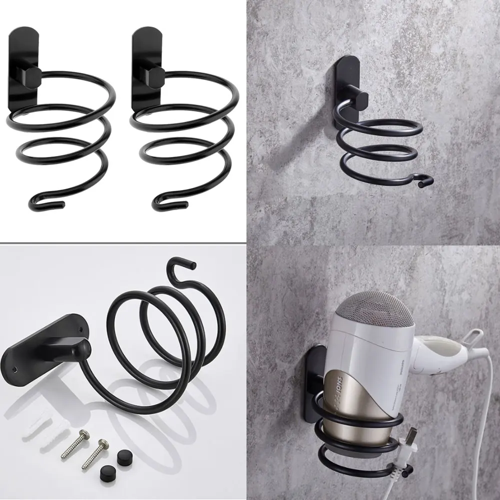 Set of 2, Spiral Style Hair Dryer Stand Holder Wall Mounted, Great Bathroom Washroom Organizer Set of 2, Spiral Style Hair Dryer Stand Holder Wall Mounted, Great Bathroom Washroom Organizer
