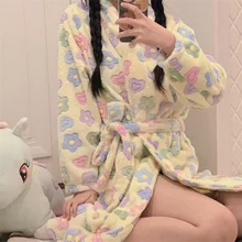 Japanese Winter Sweety Nightgown Dress Kawaii Coral Fleece Keep Warm Full Sleeve Loose Bandage Bow Heart-shaped Floral Pajamas
Japanese Winter Sweety Nightgown Dress Kawaii Coral Fleece Keep Warm Full Sleeve Loose Bandage Bow Heart-shaped Floral Pajamas