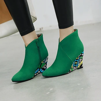 Street round toe flock motorcycle boots zipper color matching green black purple orange high heel wedge ankle boots women shoes 
Street round toe flock motorcycle boots zipper color matching green black purple orange high heel wedge ankle boots women shoes