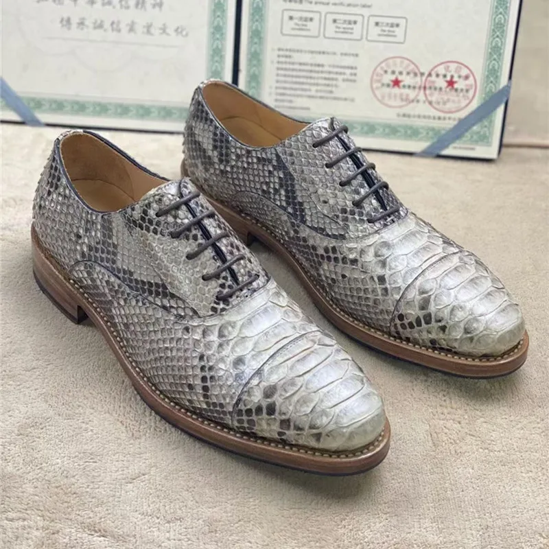 Authentic Real True Leather 100% Hand Stitched Men's Stage Dress Shoes Genuine Exotic Leather Male Chic Lace-up Oxfords 
Authentic Real True Leather 100% Hand Stitched Men's Stage Dress Shoes Genuine Exotic Leather Male Chic Lace-up Oxfords