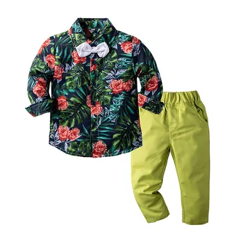 Kimocat New products for spring and fall boy's bow tie, long-sleeved rose shirt and pants, two-piece suit boy clothes 
Kimocat New products for spring and fall boy's bow tie, long-sleeved rose shirt and pants, two-piece suit boy clothes