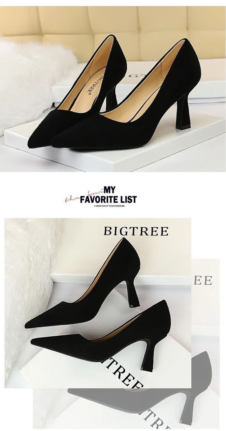 High Heels shoes Women pointed toe pumps flock shallow office pump casual Slip on Slides big size zapatos mujer high quality High Heels shoes Women pointed toe pumps flock shallow office pump casual Slip on Slides big size zapatos mujer high quality