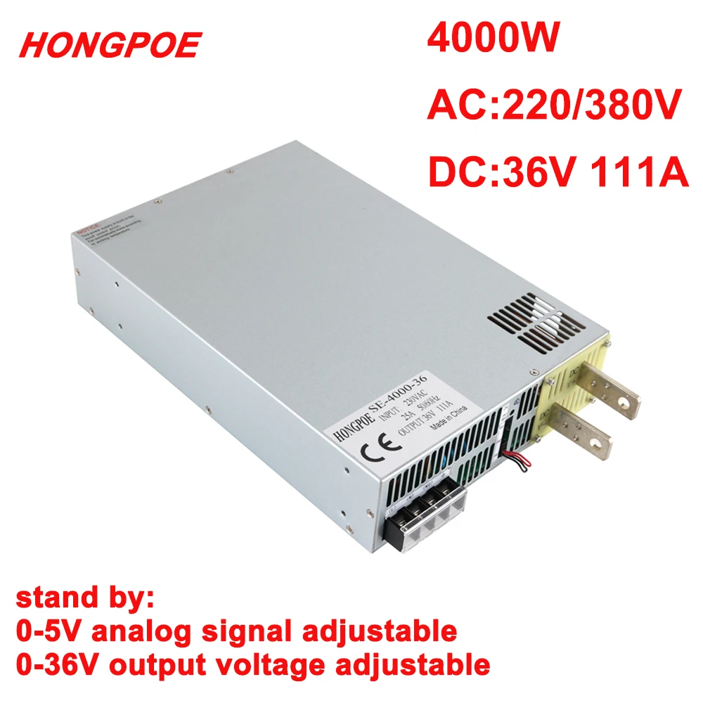 

4000W 36V Power Supply 0-36V Adjustable Power Supply 0-5V Analog Signal Control 220V 380V AC-DC 36V 111A High-Power Transformer