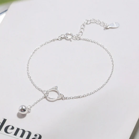 New Fashion Jewelry Beautiful 925 Sterling Silver Bracelets Cat bell Simple Personality Sweet Bracelets - PeticaDeals