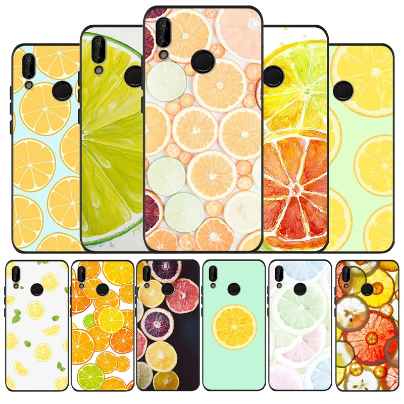 Black Soft Phone Case INS fruit lemon orange For Huawei P9 P10 P20 P30 Lite Plus Pro P smart smart2 | Мобильные телефоны и