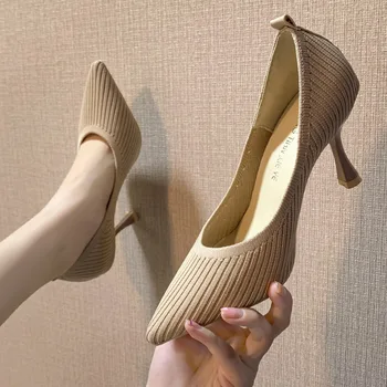 Pointed Toe High Heels Women Shallow Stiletto Knitted Single Shoes Sexy Ladies Work Shoes Fashion Wedding Pumps Female Footwear 
Pointed Toe High Heels Women Shallow Stiletto Knitted Single Shoes Sexy Ladies Work Shoes Fashion Wedding Pumps Female Footwear